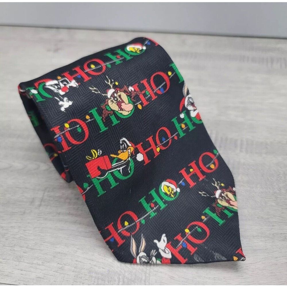 Looney Tunes Tie Bugs Bunny Daffy Duck‎ Tweety Taz 1992 Ho Ho Ho Christmas